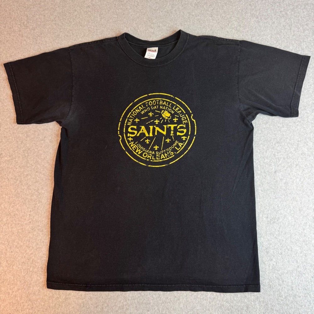 Vintage New Orleans Saints Mens Large Black Anvil Who Dat Nation NFL Football